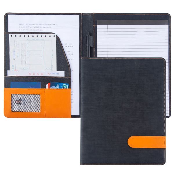 Padfolio Black A4 Portfolio Padfolio Business Executive Document Fichier de document Pu Leather Manager Conference Folder for Documents