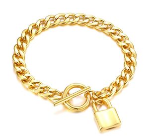 Pulseras con candado para hombres y mujeres Cadena NK 7.28 pulgadas 18K chapado en oro Pulsera con cierre de acero inoxidable Brazalete 7MM DE ANCHO BUEN AMIGO