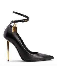 Escarpins à cadenas pour femmes, chaussures habillées à talons hauts, ornées de bride à la cheville, chaussures classiques pointues à talons fins, marque de luxe EU35-42, fabriquées en Italie