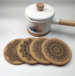 Pads 1 Set van 6 -stcs Creative Noordse mandala Design houten onderzetters ronde vorm koffie kopje mat rond kurk coaster keukendecoratie rra772
