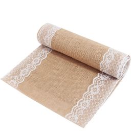 Padons 10m / lot de dentelle Runner Retro Natural Natural Jute Lace Burlap Table Coureurs pour une décoration de couverture de table de salle à manger de mariage de la fête d'événement