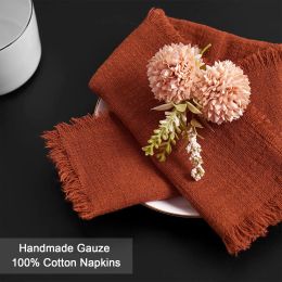 Pads 12pcs Rustic Linen Napkins 43cm Cotton Gauze Napkin for Party Wedding Decorations Table Cloth Decoration Dinning Table Wholesale