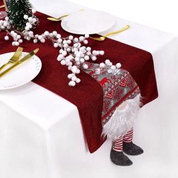 Pads 2023 Cotton Linen Christmas Table Runner Christmas Tree Santa Table vlag Tafelkleed voor Xmas Home Dinner Desktop ornamenten