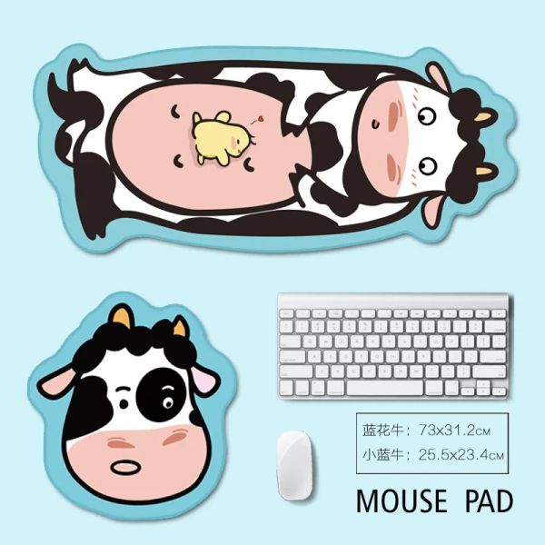 Tapis de souris 2023, motif vache à fleurs bleues, motif Animal de dessin animé, pour bureau, 123