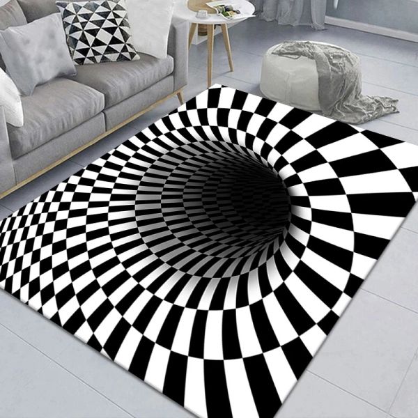 Tampons 3D Trap Effet Vortex Illusion Buffeurs Trou Géométrique Tapis blanc noir et blanc chambre de porte de la chambre