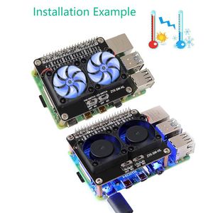 Pads 52Pi voor Raspberry PI LED Dual Cooling Fan Module GPIO Expansion Board Compatibel voor Raspberry Pi 4 Model B 3B+/3B/4B