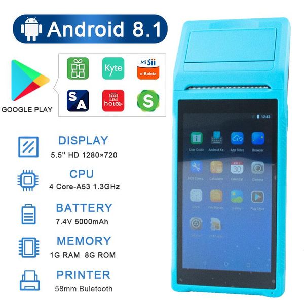 Almohadillas 8.1 Android POS 58 mm Bluetooth Recibo de impresora Termal Terminal portátil Handheld PDA Sistema de punto de venta Todo en un impresora