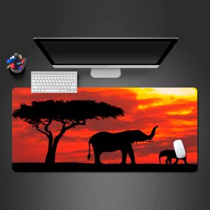 Tapis de souris éléphants d'Afrique au coucher du soleil, tapis de souris de jeu pour PC, les joueurs adorent les tapis de jeu, clavier d'ordinateur de bureau, tapis de bureau