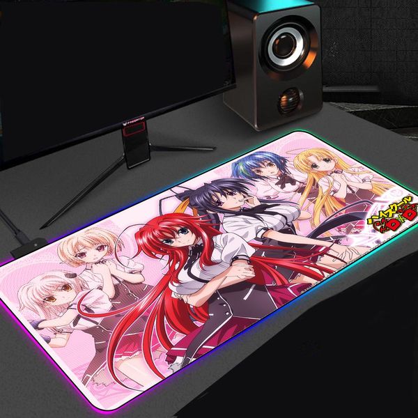 Pads Anime Highschool Dxd Rias Gremory RGB coloré LED éclairage lumière tapis de souris de jeu doux grand jeu d'ordinateur tapis de souris tapis de bureau