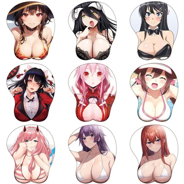 Tapis de souris Anime populaire femelle plomb poignet Support tapis de souris Albedo Mai Yumeko 3D Silicone tapis de souris Megumin Sexy Oppai repose-poignet tapis de souris