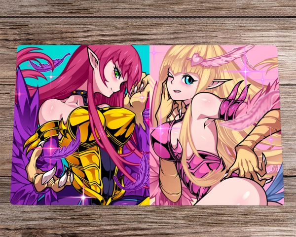 Almohadillas Anime YuGiOh Playmat Harpie Lady Harpie Girl Trading Card Game Mat CCG TCG Playmat Alfombrilla de escritorio Bolsa gratis Alfombrilla para ratón 60x35 cm