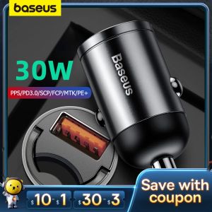 PADS BASEUS 30W Charger de voiture rapide QC4.0 PPS Charge rapide pour Xiaomi Samsung iPhone Car USB TYPEC Adapter Charger