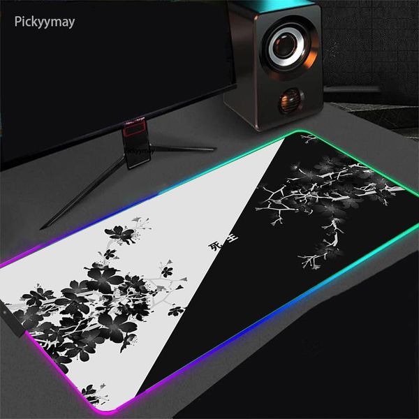 Pads Ligne noire et blanc 90x40cm RVB Gaming Mouse Pad grand joueur Big Mouse Mat Mat Ordinking Gaming Keyboard bureau LED LED Mousepad