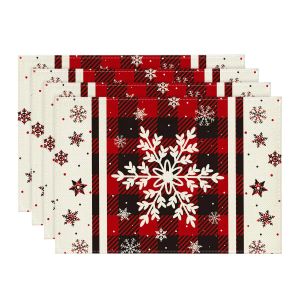 PADS Buffalo Plaid Flakes de neige Placemats, tapis de table de Noël pour la fête, la cuisine et la décoration de restauration, ensemble de 4, 12x18 pouces, hiver