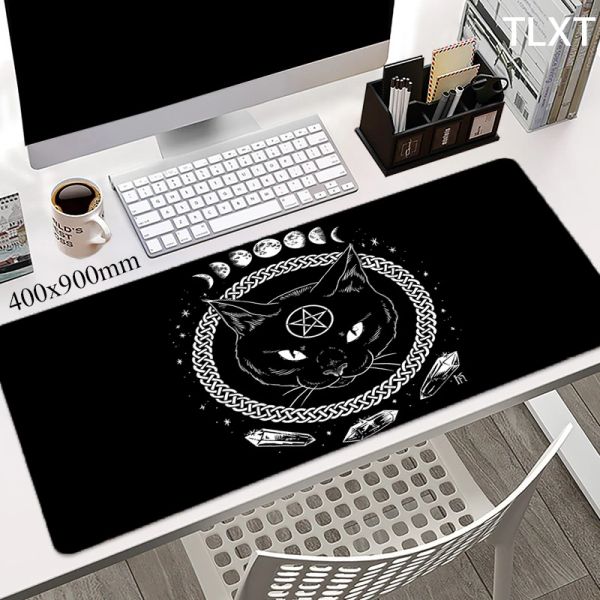 Tapis de Souris Chat Sorcières Lune Tarot Noir Tapis de Bureau Table Tapis de Bureau Big Art Tapis de Souris Tapis de Bureau Tapis XXL Ordinateur Mausepad 80x30