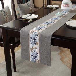 Pads Table de style chinois coureur de luxe en coton lin jacquard brodé coureurs coureurs de lit de lit décoratif hôtel de table de table de coureur
