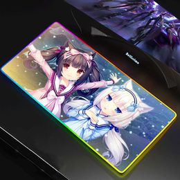 Pads Chocola Nekopara Japan Anime Meisje RGB Muismat Muismat Alfombrilla Gaming Toetsenbord Bureau Tapijt Spel Rubber Noslip Muis Mat