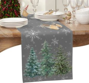 Pads Kerstmis groene dennenboom linnen tafellopers dressoir sjaaltafel decor xmas sneeuwvlok eettafel loper kerstdecoraties
