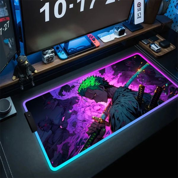 Alfombrillas para juegos de ordenador, alfombrilla de ratón RGB con borde de bloqueo, accesorios antideslizantes para jugadores, alfombrilla de ratón LED, almohadillas de teclado con impresión HD grandes de Anime