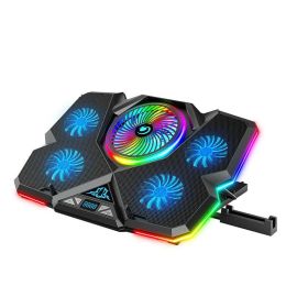 Pads coolcold laptop koeler rgb gaming notebook cool stand ergonomics vijf fans 2 USB -poorten met HD -display voor 1417inch