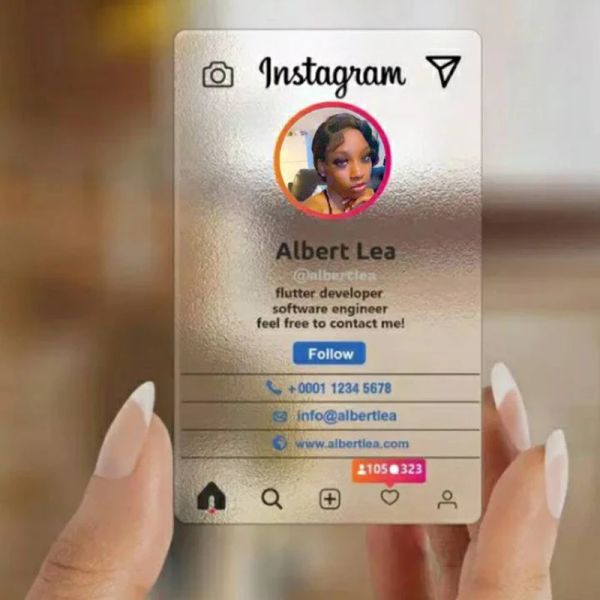 PADS CARTES PLASTIQUES Instagram personnalisées cartes de visite transparentes givrées imprimées avec service de conception conception gratuite