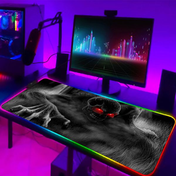 Almohadillas Dark Horror Skull Mouse Pad Ergonómico RGB PC grande Alfombrilla para escritorio de computadora Mesa Teclado para computadora portátil Goma antideslizante Gamer CS GO Mousepad