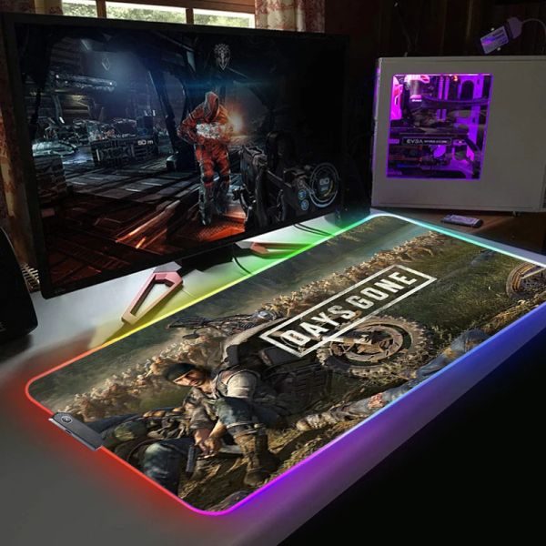 Tapis de souris Days Gone avec lumières de jeu, tapis de Table, accessoires de PC, protection de bureau, tapis de jeu, tapis de jeu pour ordinateur de bureau, tapis LED RGB