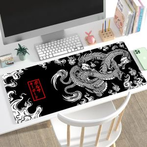 Pads Dragon Mouse Pad Zwart en Wit Bureaumat Speelmat Laptop Japan Anime Gaming Toetsenbord Rubberen Pad Pad op de Tafel Muismat Pc Rug