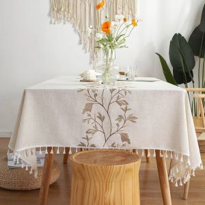 Nappe à pampilles Anglicanum brodée, couverture de table anti-poussière en lin et coton, pour cuisine, salle à manger, décoration de table de fête à la maison