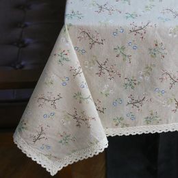 Tampons de pads dandelion table de lin table de style country de style country imprimé fleur rectangle rectangle nappe de couverture de table avec bord en dentelle
