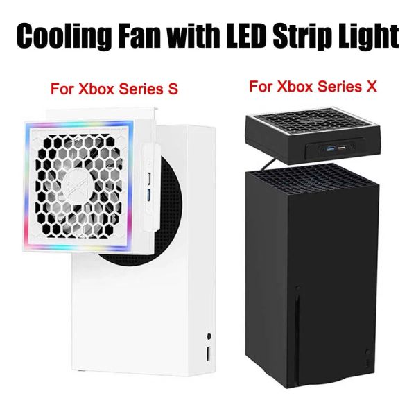 PADS POUR Xbox Series S / X Refroidir le refroidisseur de ventilateur avec des lumières de bande LED 2 ports USB 5V 2.4A Console de jeu Côtez refroidisseur 7 Modes d'éclairage