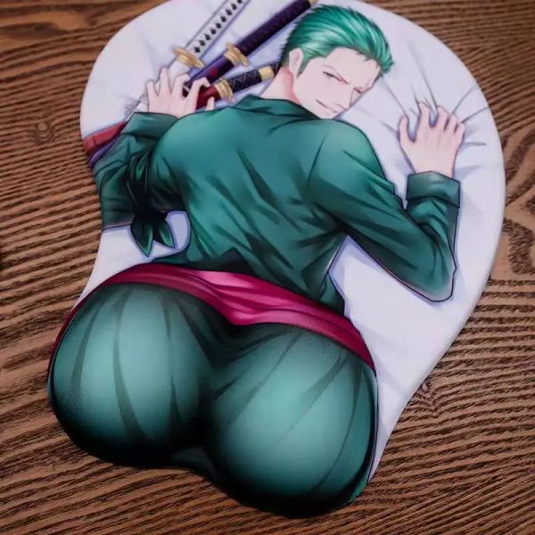 Almohadillas Full Anime One Piece Roronoa Zoro Boys Funny Ass Mouse Pad Cute Manga 3D Reposamuñecas Alfombrilla de gel de silicona Alfombrilla para ratón