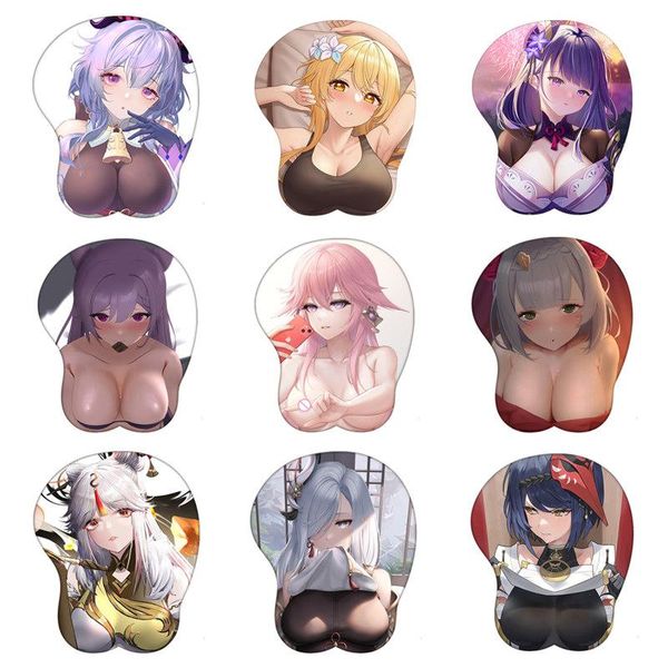 Pads Gaming Genshin Impact Ganyu Keqing Hutao Yae Miko Anime Girl Big Oppai Breast Ass Tapis de souris 3D avec repose-poignet en silicone souple