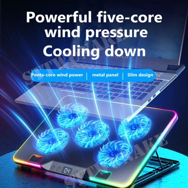 Pads Gaming Laptop Cofriading Pad RGB Radiator Stand Five Silventa tranquila de los ventiladores ajustables Notebook Stand For Laptop 1117 Inch