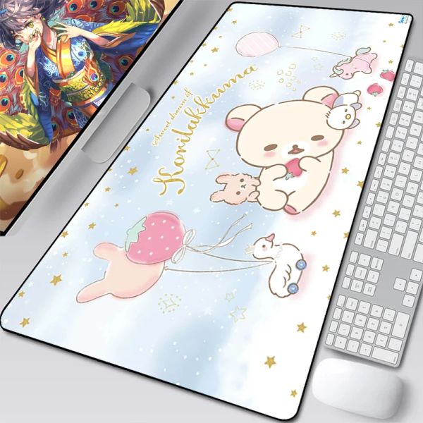 Tapis de souris de jeu Rilakkuma pour ordinateur portable Gamer, Kawaii, accessoires d'ordinateur, clavier, tapis de Pc, armoire, souris Anime antidérapantes