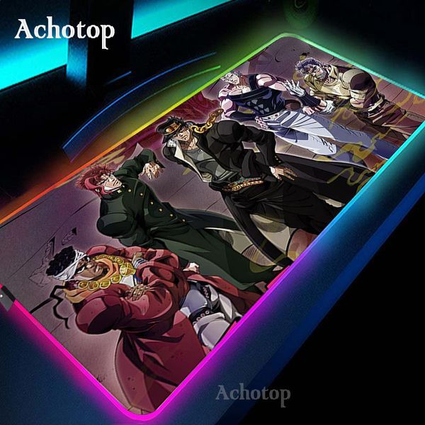 Tapis de souris de jeu RGB bord de verrouillage, tapis de souris en caoutchouc pour ordinateur Anime JOJO Bizarre Adventure, grand tapis de bureau pour clavier de dessin animé