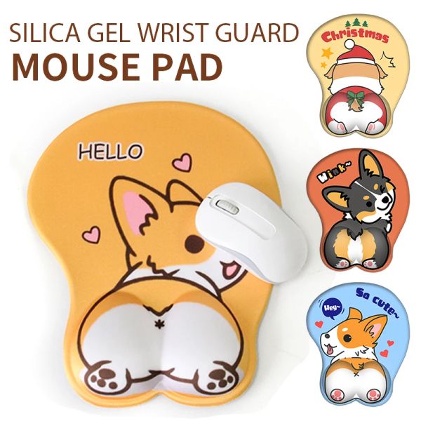 Tapis de souris en Gel avec repose-poignet, Support Huado, ergonomique, pour jeu, avec tissu de lait, chien Corgi mignon