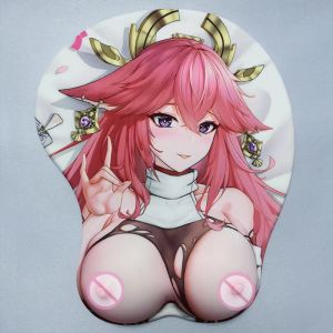 Pads Genshin Impact Yae Miko Keqing Shenhe Sexy Boobs 3D MOUSE PAUT AVEC NIPTES SOFT SILICONE GEL GELTS REST REST OPPAI MAT