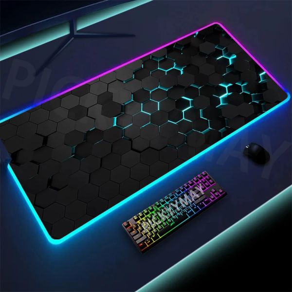 Almohadillas geométricas grandes RGB alfombrilla para jugador 40x90cm alfombrilla para ratón Gaming alfombrillas para teclado LED alfombrillas luminosas para escritorio alfombrilla para ratón para PC