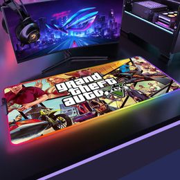 Tapis de souris Grand Theft Auto RGB, accessoires de Gamer, grand LED, meilleur tapis de souris de jeu XL, PC de bureau avec rétro-éclairage