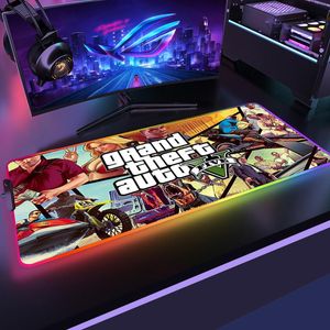 Tapis de souris Grand Theft Auto RGB, accessoires de Gamer, grand LED, meilleur tapis de souris de jeu XL, PC de bureau avec rétro-éclairage