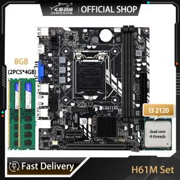 PADS H61 PC Motherboard LGA 1155 avec Core i3 2120 CPU et 2 * 4GB = 8 Go DDR3 1600MHz Mémoire H61M Kit PLACER PCAMER PLACA MAE 1155