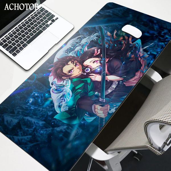 Almohadillas de Anime japonés Demon Slayer, impresión HD XXL, alfombrilla para ratón, accesorio para jugadores, alfombrilla grande para teclado con bloqueo en los bordes, dibujos animados de Anime