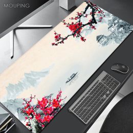 Tapis de souris Art japonais Sakura, noir, rose, configuration, accessoires de joueur, tapis de bureau, tapis de souris, société de jeu, 90x40 XL