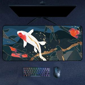 Japonais Koi Fish Art grand tapis de souris 90x40 tapis de souris Xxl tapis de souris étendu tapis de bureau accessoires de jeu clavier grand tapis de bureau