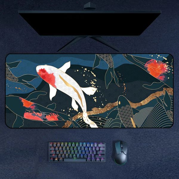 Alfombrillas para ratón con diseño de pez Koi japonés, alfombrilla de ratón grande de 90x40, alfombrilla de ratón extendida Xxl, alfombrilla de escritorio, accesorios para juegos, teclado, alfombrillas de escritorio grandes