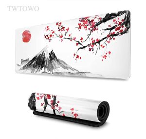 Style japonais Mont Fuji Cerisier Fleur Oiseau Sakura Tapis de Souris Gamer XL Grand Tapis de Souris XXL Tapis de Bureau Tapis de Table en Caoutchouc Naturel