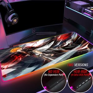 Pads Grand tapis de souris Ichigo HUB personnalisé personnalisé 4 ports USB tapis de souris de jeu RGB BLEACH Zangetsu tapis de jeu brillant avec rétro-éclairage LED