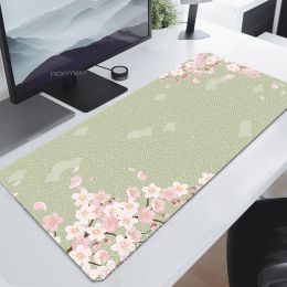 Tapis Grand Tapis de Souris Vert Sakura Tapis de Souris d'ordinateur Tapis de Souris de Jeu Grand Tapis de Clavier Tapis de Souris de Gamer Tapis de Bureau esthétique 100x50 cm