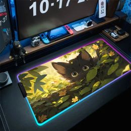 Tapis de souris de jeu LED kawaii tapis de bureau lumineux 1000x500mm tapis de souris rvb mignon chat Gamer tapis de souris Kawaii rétro-éclairé tapis en caoutchouc naturel
